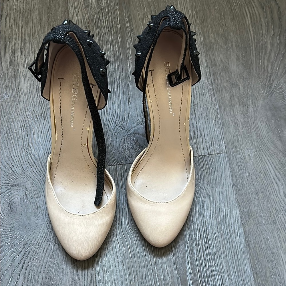 BCBGMaxAzria Black and Cream Studded Heels